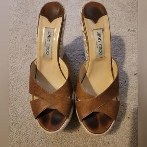Size 10 Tan Jimmy Choo Phyllis style wedge sandal
